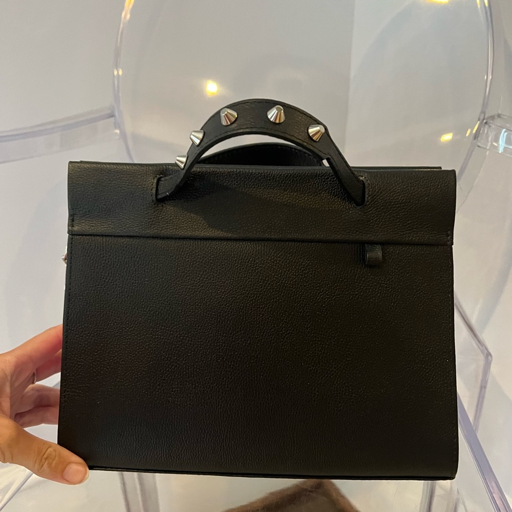 Min & Mon Vail Black Leather Wear Four Ways Handbag with pink and blue details